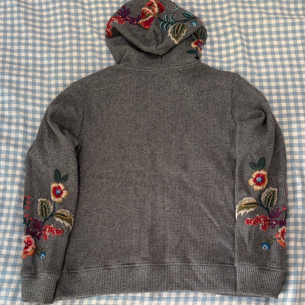 Johnny Was Gray Floral Ardell Embroidered  Zip Hoodie Metallic Thread Large - Picture 6 of 7